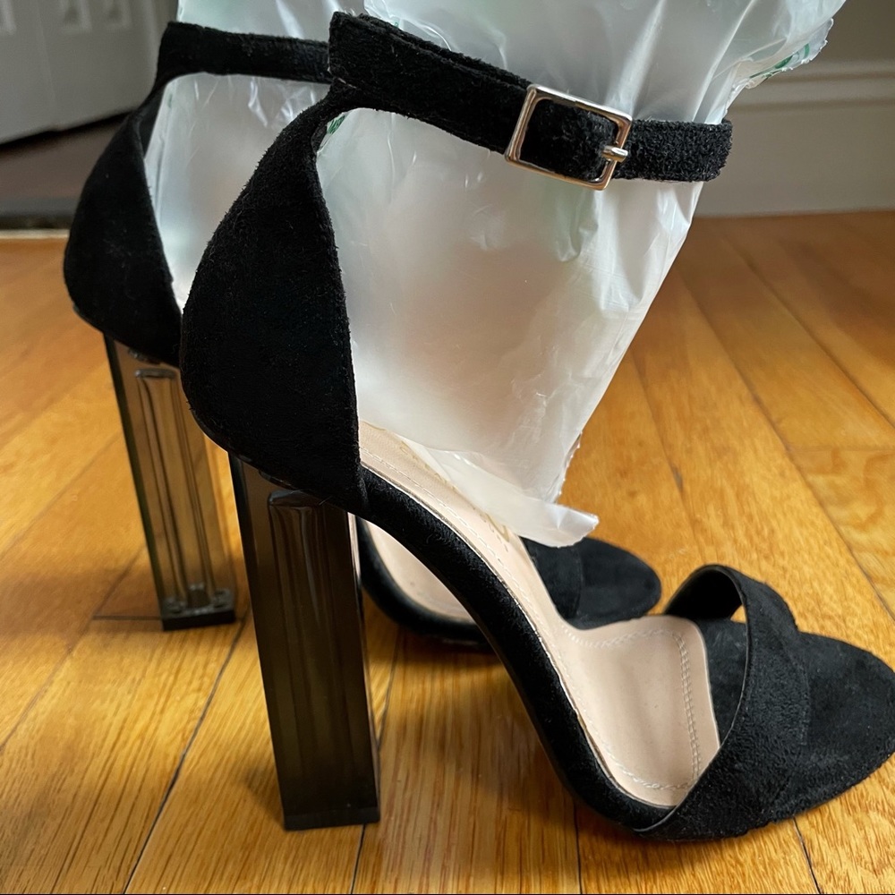 Faux suede, Perspex heels